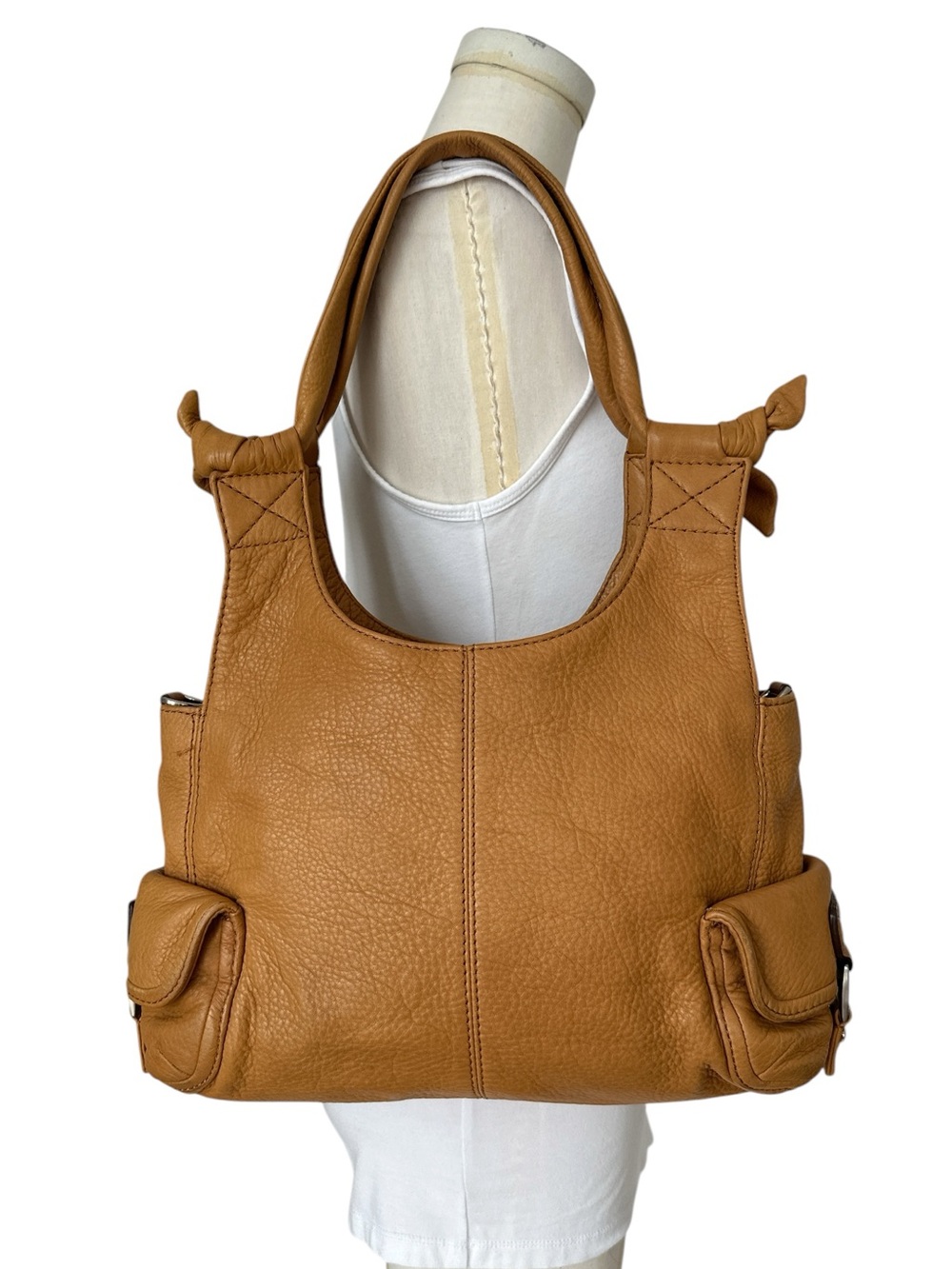 MICHAEL Michael Kors Women’s Pebbled Leather Cargo Hobo Shoulder Bag Caramel Tan